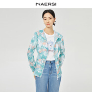 娜爾思（NAERSI）【輕氧戶外】休閑時尚百搭印花抽繩外套25夏季新款 淡藍綠色 L