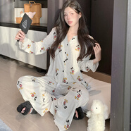 貝逸芙2025新款春夏季卡通米奇家居服睡衣女春秋休閑時尚寬松可外穿套裝 YM279007# M