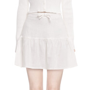 BM短裙女白色蛋糕裙2026新款春夏高腰A字百褶裙設計感荷葉邊裙子 白色 均碼