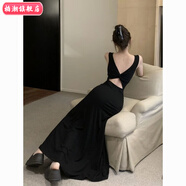 柏潮帶胸墊辣妹露背吊帶連衣裙收腰性感修身氣質(zhì)外穿長(cháng)裙網(wǎng)紅吊帶裙子 主圖款 S 【建議75-90斤】