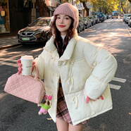 棉致2024加厚牛角扣棉服女冬季新款棉衣外套面包服羽棉襖絨服韓版學(xué)生 X8816米白色【高品質(zhì)55】 L 120-140斤