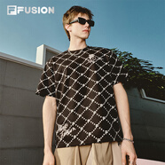 FILA FUSION斐樂(lè )潮牌情侶款針織短袖衫2025春新款休閑寬松純棉T恤 正黑色-BK XL （180/100A/XL）