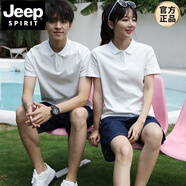 JEEP SPIRIT2025情侶裝夏裝純棉短袖polo衫拍結(jié)婚照領(lǐng)證登記白色T恤襯衫衣服 純白色 2XL 女-【重120--130斤】