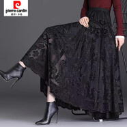 皮爾卡丹（pierre cardin）半身裙秋冬加厚百褶裙網(wǎng)紗A字裙兩穿半身裙中長(cháng)款高腰顯瘦長(cháng)裙子 8632黑色兩面穿82 80厘米 均碼 80-150斤