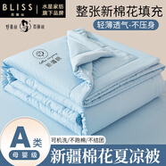 BLISS水星家紡出品A類純棉夏涼被100新疆棉花空調被可機洗薄款被子裸睡 天藍 A類新疆棉 150x200cm夏被1.5x2米 單人