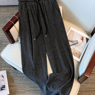 憶思減慵懶連帽假兩件上衣闊腿褲兩件套大碼大碼胖mm休閑氣質(zhì)顯瘦套裝女 灰色 單件闊腿褲 2XL 建議130-145斤