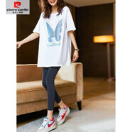 皮爾卡丹（pierre cardin）純棉蝴蝶燙鉆短袖t恤女春夏新款時(shí)尚女裝2025年歐洲站中長(cháng)款上衣 白色 3XL 148-160斤