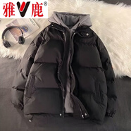 雅鹿假兩件棉衣男冬季加厚男裝港風(fēng)男士寬松外套棉服上衣晉江棉襖衣服 黑色【高品質(zhì)加棉加厚】 XL 【建議體重130-145斤】