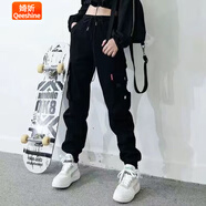 婍妡美式復(fù)古春夏工裝褲女高腰直筒闊腿飄帶寬松休閑拖地長(zhǎng)褲潮 602 (夏季) 薄款 M 建議95-105斤左右