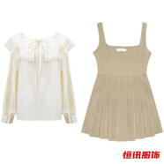 美梵朗早秋春款小個(gè)子學(xué)院風(fēng)套裝女純欲襯衣背帶百褶連衣裙高腰短裙 卡色背帶裙 S 160