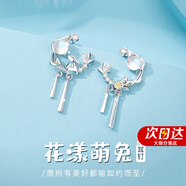 沫蘭（MOLADY）S925銀耳釘女士兔子時(shí)尚耳環(huán)飾品女生生日紀(jì)念日禮物送女友 [進(jìn)口白鋯]花漾萌兔耳釘*禮盒