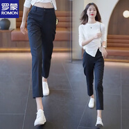 羅蒙（ROMON）感灰色西裝褲女春秋夏煙管褲顯瘦顯高直筒褲子休閑小個(gè)子西褲 黑色【長(zhǎng)/褲】 L 28碼【106-115斤】
