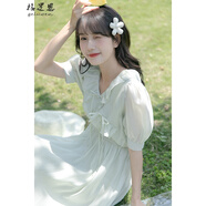 格邏恩夏季新款連衣裙學(xué)生衣服少女生短袖裙子夏天小清新仙女裙子女2022年甜美小眾森系法式初戀連衣裙女 綠色 M