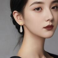 覽日鳥(niǎo)中國風(fēng)玉石耳夾無(wú)耳洞女耳環(huán)方圓臉耳骨夾輕奢高感氣質(zhì)古典耳飾 水滴耳夾款（配精美包裝盒）