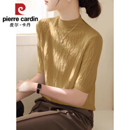 皮爾卡丹（pierre cardin）半高領(lǐng)五分袖內(nèi)搭針織打底衫毛衣女裝春夏2025新款正肩上衣T恤 芥黃色面料短袖夏 輕薄 S 【建議80-100斤】