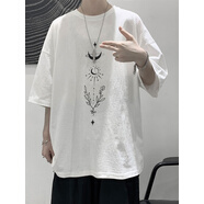 嘉曄短袖t恤男港風(fēng)潮牌印花五分袖上衣百搭休閑帥氣潮流ins體恤衫 白色高質(zhì)量 S S75-85斤