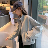 JZDZ短款運(yùn)動(dòng)棒球服外套女春秋款2025新款休閑顯瘦夾克開衫上衣寬松 淺灰色 商場(chǎng)同款 2XL 【140--160斤】 商場(chǎng)同款