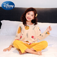迪士尼（Disney）棉兒童棉睡衣春秋女童全棉長(zhǎng)袖家居服套裝女孩寶寶柔軟睡衣 長(zhǎng)袖圓領(lǐng)菠蘿套裝 150 建議身高1.4米