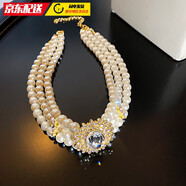 巴克樂(lè )樂(lè )人造珍珠水晶款鑲鉆項鏈歐美夸張大氣短款頸飾choker復古網(wǎng)紅項飾 金色項鏈