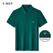V-MENVMEN威曼2025春夏新款綠色POLO衫男潮流刺繡翻領(lǐng)T恤上衣P670 墨綠色 M
