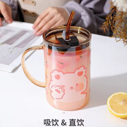 華明富光玻璃杯大容量女高顏值不二家刻度牛奶杯風(fēng)家用辦公室泡茶杯吸管杯 高硼硅玻璃桃子兔+蓋+吸管 1000ml