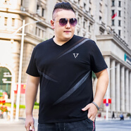 圣彼威朗 加肥加大碼短袖t恤男胖子肥佬體恤潮牌胖人衣服大碼半截袖打底衫 DX173黑色 4XL (210-230斤)