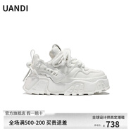 UANDI萬季潮牌女鞋2024年秋冬新款個(gè)性滑板鞋厚底情侶鞋男女同款面包鞋 白色 5856-1 35 女款