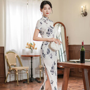 南啵丸Chinese traditional dress cheongsam2025春夏新款旗袍長裙女裝 CQ111白色 M