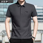 JEEP SPIRIT商務(wù)翻領(lǐng)短袖t恤男薄款棉質(zhì)彈力半袖夏季純色開衩休閑繡標(biāo)體恤衫 深灰色 薄款 3XL (190) /108A建議180-190斤