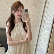 葉余甜美海邊新款度假連衣裙法式仙女寬松裙子無(wú)袖氣質(zhì)長(cháng)裙 杏色(掛脖) 989 M -110斤