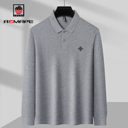 AEMAPE品牌男裝全棉長(cháng)袖t恤男春秋季休閑商務(wù)爸爸裝上衣帶領(lǐng)POLO打底衫 淺灰色 M 165 建議 95-115斤