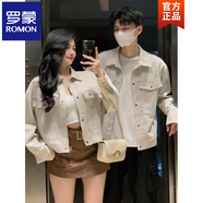 羅蒙（ROMON）春秋款情侶裝外套感一長一短麂皮絨機車短款夾克男女2025新款 米白 女短外套 S