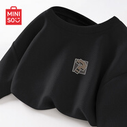 名創(chuàng)優(yōu)品（MINISO）220G重磅華夫格短袖男肌理感高端ins潮流圓領(lǐng)半袖男士寬松百搭T恤 黑色(m像素問號胸標) 5XL (體重230-260斤)