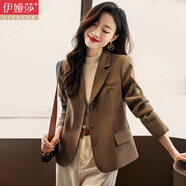 伊婭莎小西裝外套女士氣質(zhì)短款小個子正裝休閑修身顯瘦今年流行西服上衣 咖啡色常規(guī)【三?？邸?L 推薦105-115斤