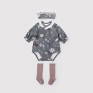 巴厘小豬【3件套】寶寶包屁衣春秋季純棉女寶ins風(fēng)男寶連體衣新生嬰兒衣服 暗香花嶼 【送發(fā)帶+襪子】 66cm