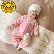 G. DUCKKIDS冬季兒童加絨連身衣男女寶寶保暖毛毛衣服嬰兒洋派外出棉衣加厚 粉色 73cm