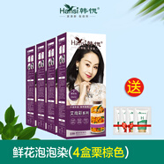 韓愢天然植物鮮花泡泡染發(fā)膏王姬代言黑色純韓思生態(tài)3d艾尚彩染發(fā)焗油 4盒栗棕色D602（送護(hù)發(fā)素）