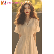 VOYDOVE2025夏季新款法式氣質(zhì)那不勒斯裙小眾設(shè)計(jì)感高端精致白色連衣裙女 白色連衣裙【z】 L 110-120斤