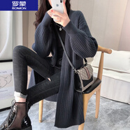 羅蒙（ROMON）  毛衣外套開衫女外搭2025新款春秋慵懶風(fēng)針織衫寬松中長款 深灰 S