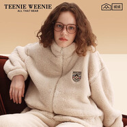 Teenie Weenie小熊睡衣女秋冬季加厚立領(lǐng)保暖情侶家居服休閑套裝 米咖色（女款） S
