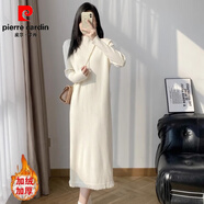 皮爾卡丹（pierre cardin）配大衣過(guò)膝內搭打底毛衣裙女寬松顯瘦半高領(lǐng)流蘇針織連衣裙秋冬季 米色【全身加厚不加絨】 M 165