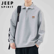 JEEP SPIRIT吉普衛衣男秋季休閑POLO衫上衣男士翻領(lǐng)長(cháng)袖T恤男 花灰色 4XL