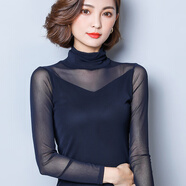 鉑朗尼奧網(wǎng)紗打底衫女高檔薄款高領(lǐng)高領(lǐng)網(wǎng)紗打底衫修身長袖上衣大碼女裝春 915藏青色 XL 均碼