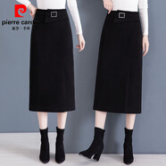 皮爾卡丹（pierre cardin）毛呢半身裙中長(zhǎng)款包臀裙開叉顯瘦百搭一步裙子女春秋冬季2025新款 黑色 2XL 建議129-140斤