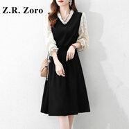 Z.R.Zoro奢侈品連衣裙女2025秋季新款時(shí)尚V領(lǐng)小香風(fēng)連衣裙拼接氣質(zhì)小黑裙 圖片色 M