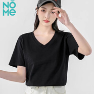 NOME寬松短袖t恤女2025新款V領(lǐng)內搭t恤百搭簡(jiǎn)約上衣 黑色【V領(lǐng)】 M 