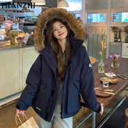 棉致美式工裝棉服女冬季新款高級感派克服不跑棉羽棉襖絨服棉衣外套女 809藏青色【高品質(zhì)80】 L 120-145斤