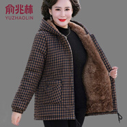 俞兆林（YUZHAOLIN）中老年女裝媽媽冬裝棉服棉衣夾棉格子外套大碼女裝老年人衣服棉襖 咖啡色 2XL （建議100-120斤）