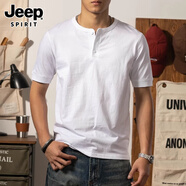 JEEP SPIRIT正品吉普高端短袖男美式t恤男復(fù)古亨利領(lǐng)阿美咔嘰純棉衣服半袖 8013S25白色T恤 L 碼 140-155斤