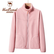 西域駱駝 VANCAMEL抓絨衣女男雙面穿搖粒絨短外套戶(hù)外保暖珊瑚絨加厚情侶款衛衣 KY1008S橡皮粉-女 M